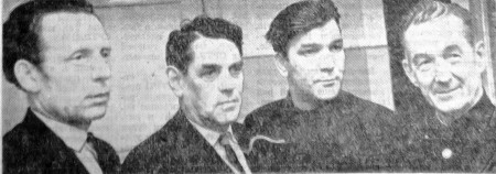 На   снимке   слева направо -  делегаты партийной конференции ТБРФ Солдатов А., Васильев В. , Шипилов И., Антонов.К. - 26 12 1964