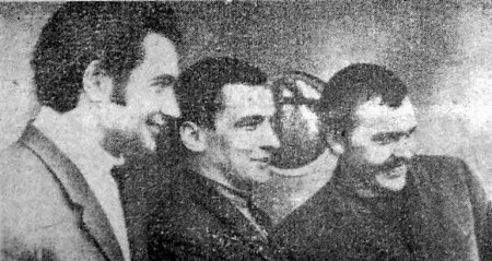 Слева Дорожко А. капитан, 2-й помощник М. Довыдяк и матрос 1-го кл. В. Битенев -  СРТ-9139 14 июнь 1970