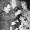 Первая конференция женщин рыбопромыслового флота.  Парторг  Н. Ф. Митюрев вручает  женщинам цветы – 18 04 1969